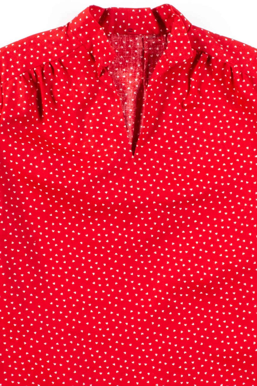 Red Hearts V-Neck Blouse