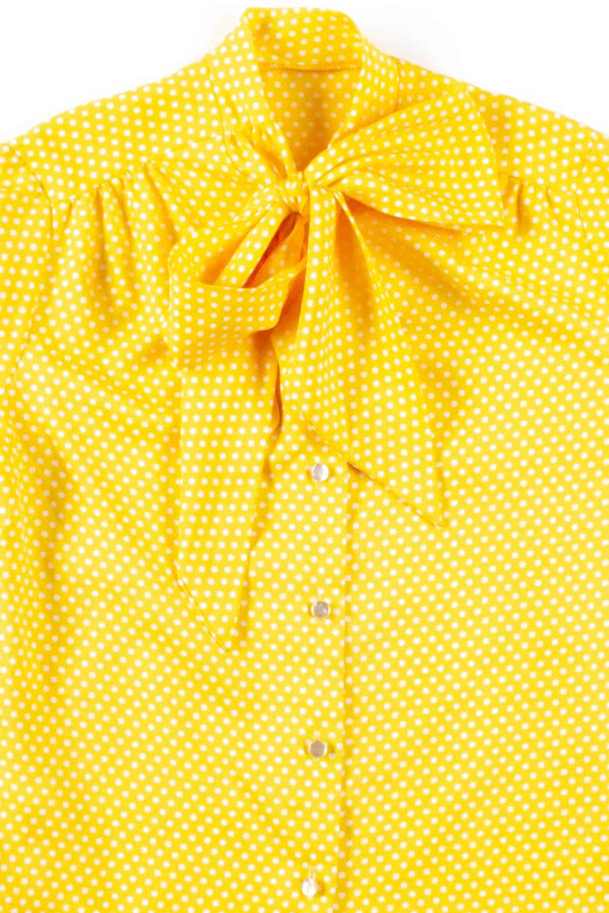 Yellow Polka Dot Tie Neck Blouse
