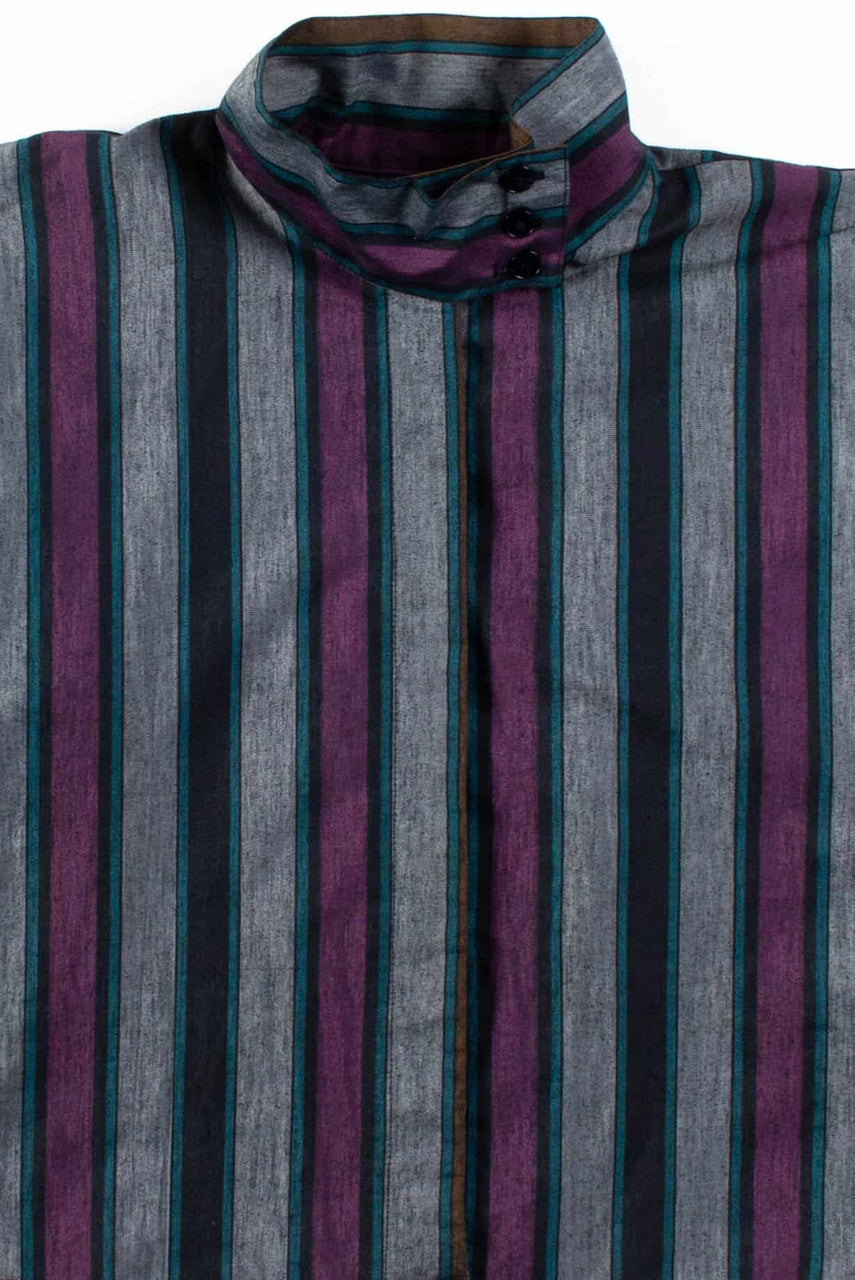 Pastel Striped Wrap Collar Blouse