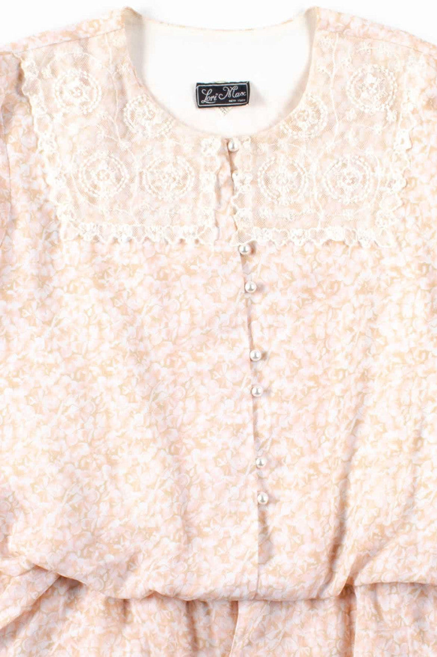Pink Floral Lace Vintage Blouse