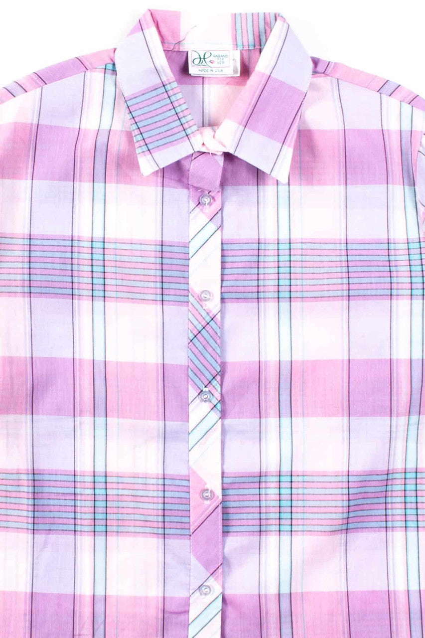 Lavender Plaid Button Up Blouse