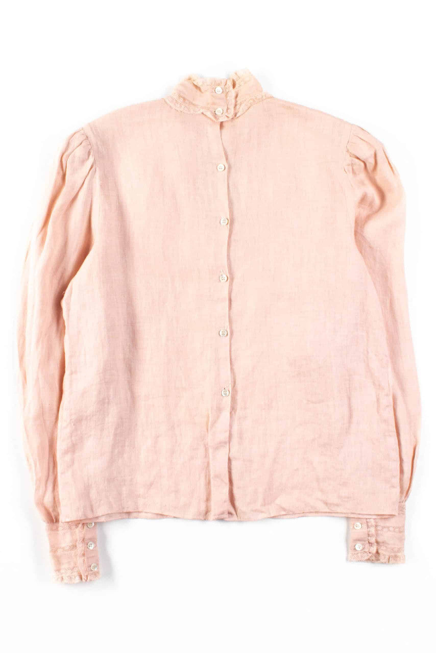 Pink Lace Linen Button Back Blouse