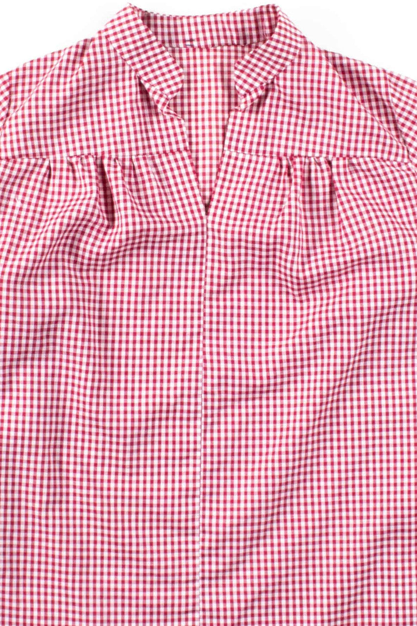 Red Gingham V-Neck Blouse