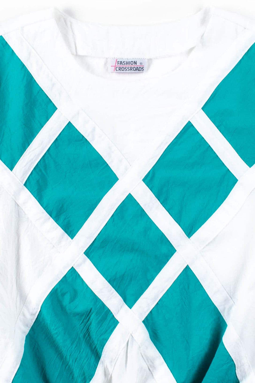 White & Teal Cross Top