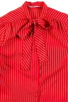 Red Short Sleeve Tie Neck Blouse