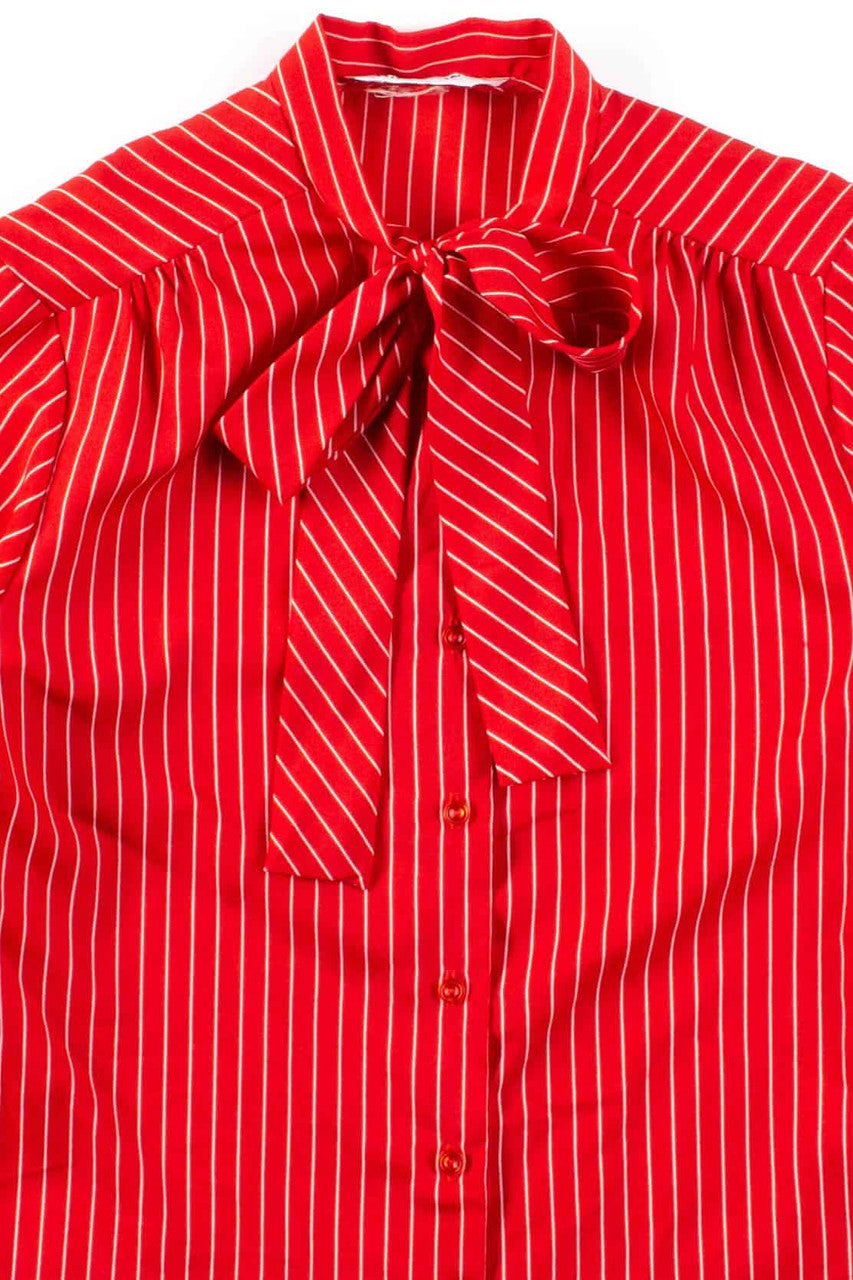 Red Short Sleeve Tie Neck Blouse