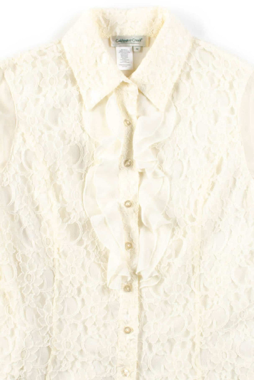 White Lace Sheer Sleeve Blouse