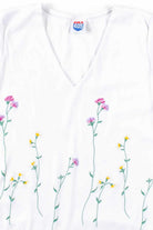 White Floral V-Neck Top