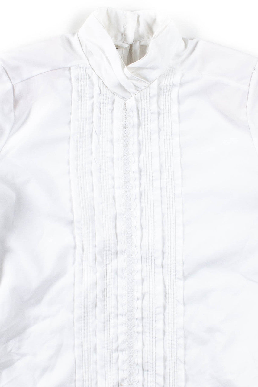 White Pleated Button Up Blouse