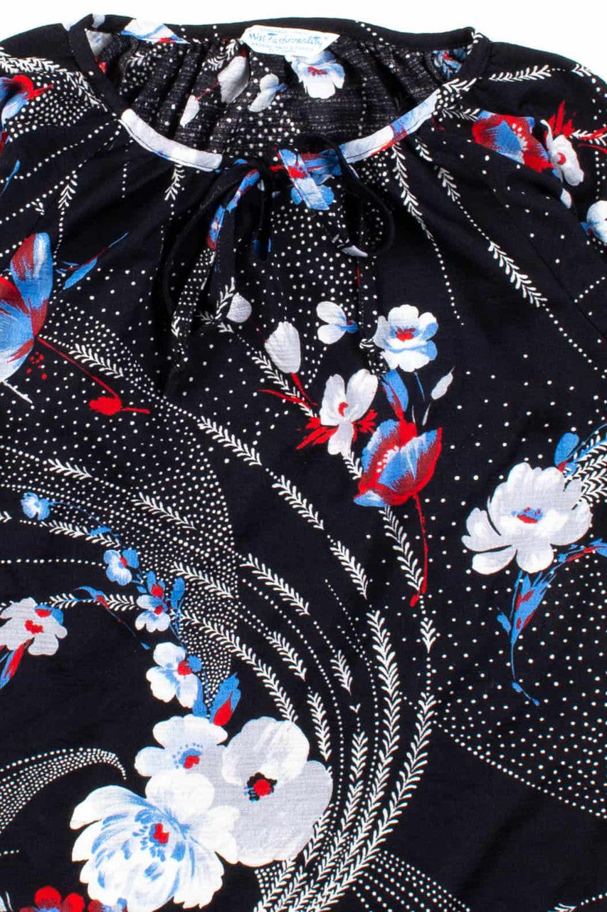 Black Floral Short Sleeve Top