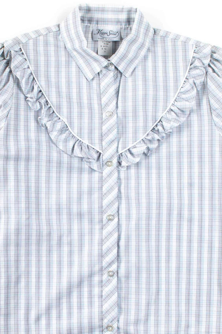 Plaid Ruched Shoulder Blouse