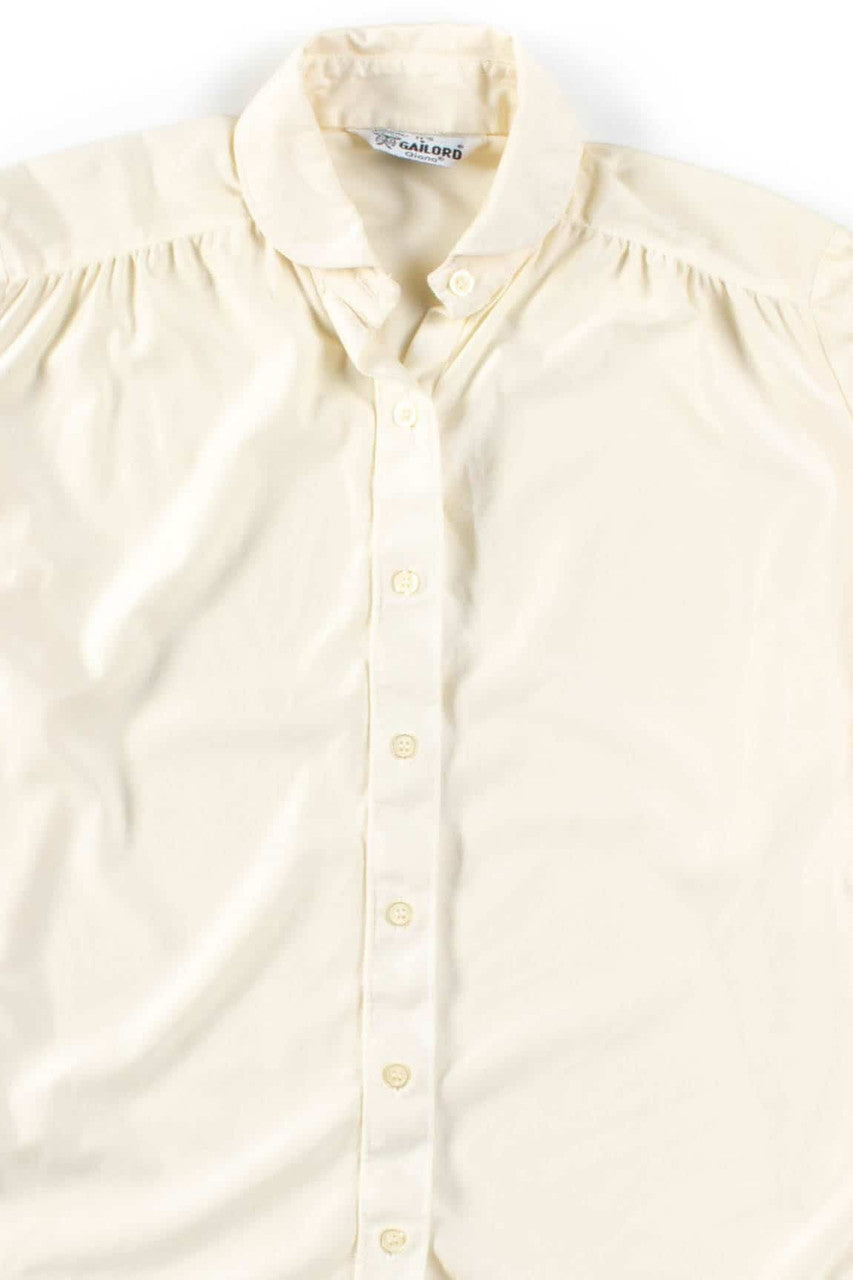Shiny Cream Button Up Blouse