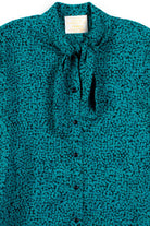 Green Squares Bow Collar Button Up Blouse