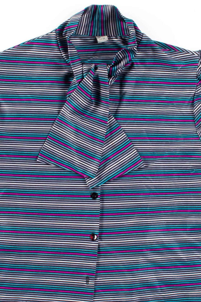 Black Striped Tie Neck Crop Blouse