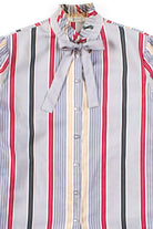 Grey Striped Tie Neck Blouse