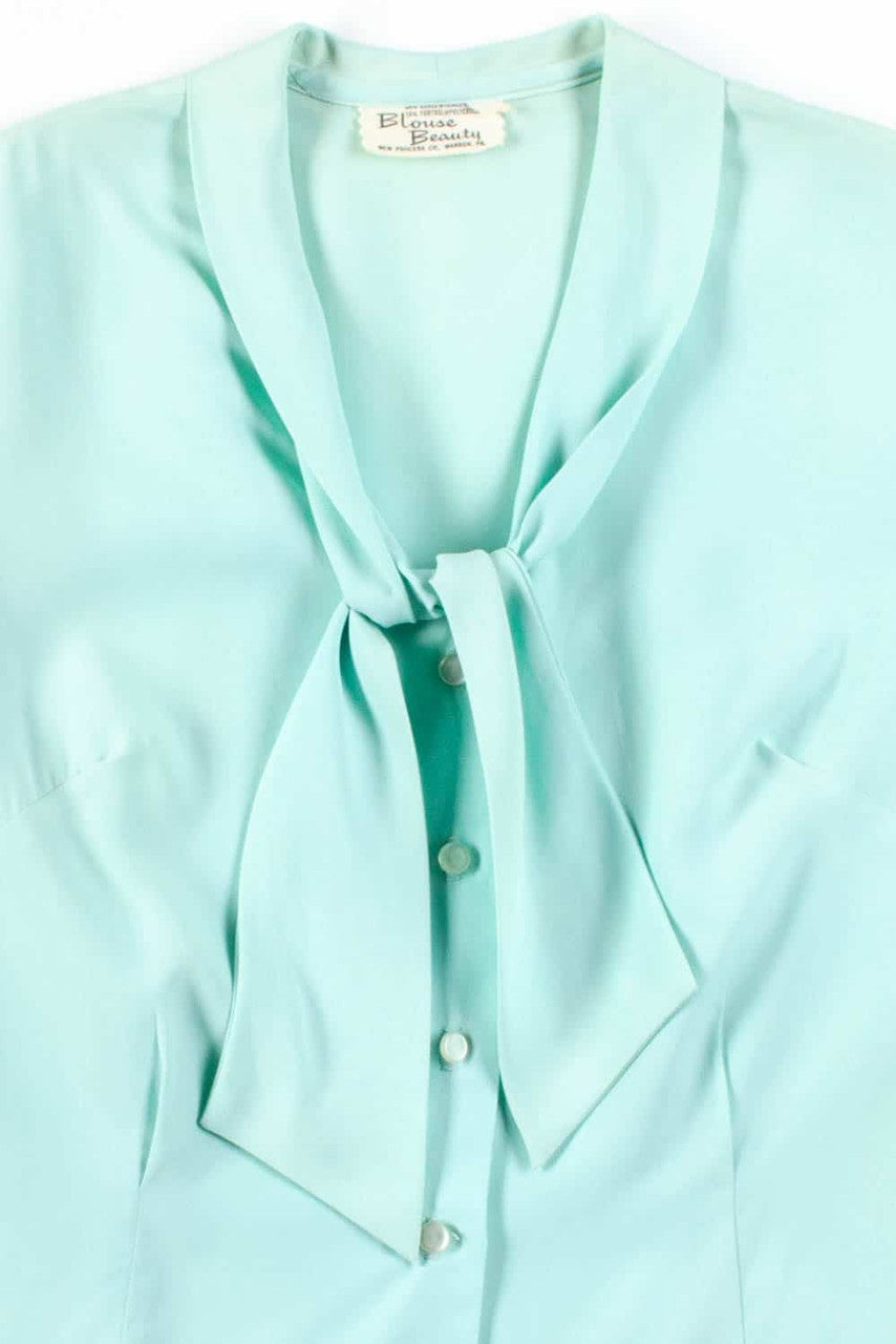 Vintage Mint Bow Collar Blouse