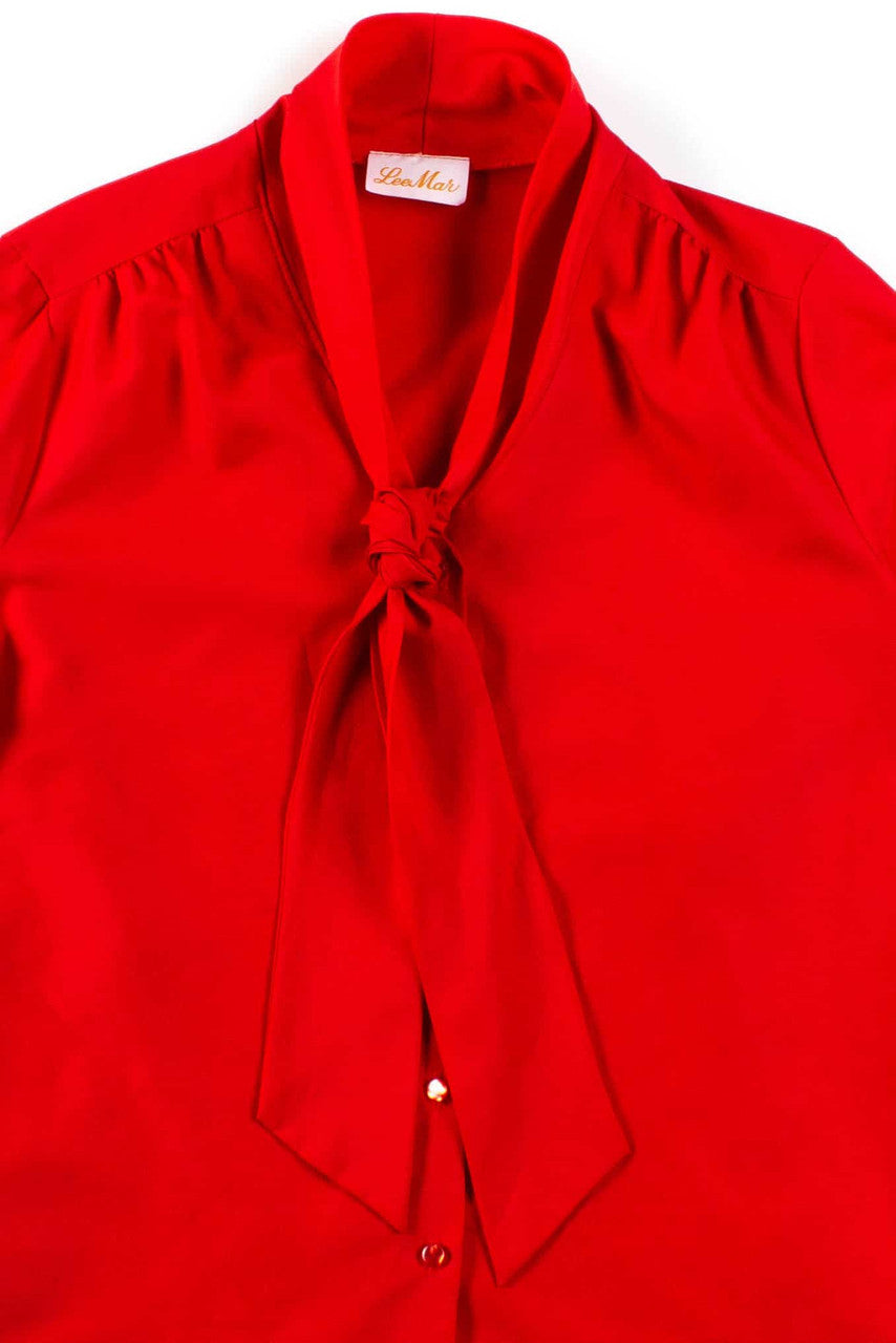 Red Tie Neck Blouse