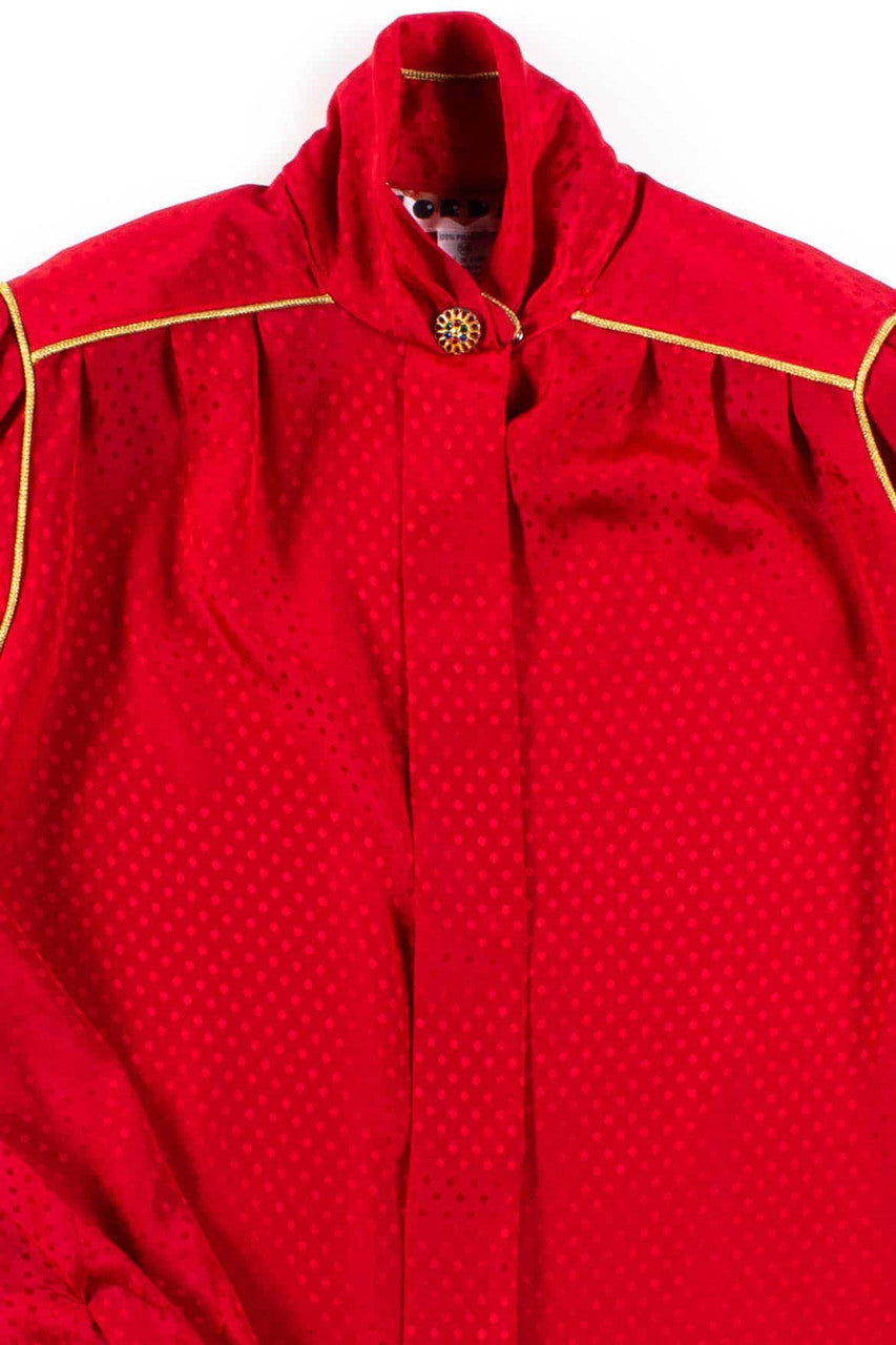 Red & Gold Piped Polka Dot Blouse