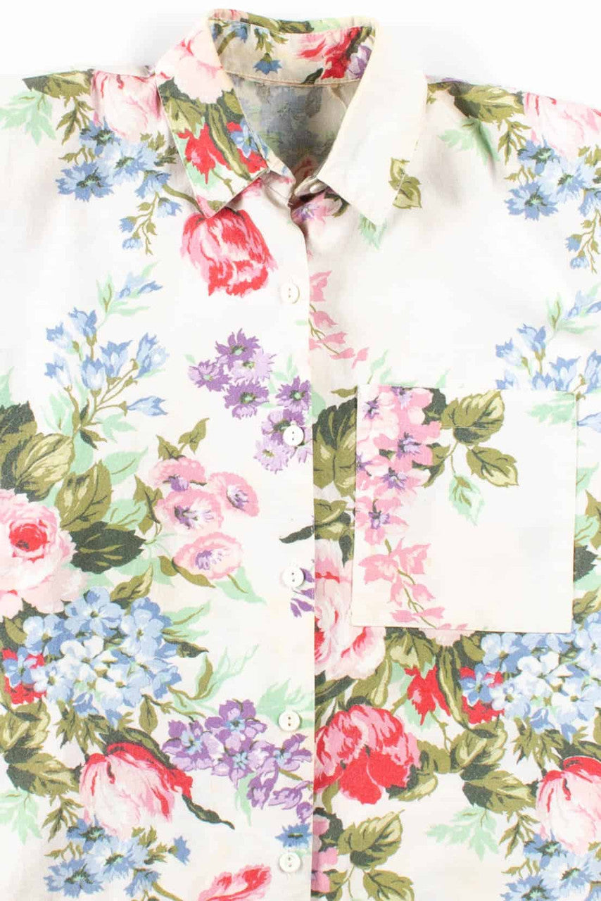 White Floral Button Up Vintage Top