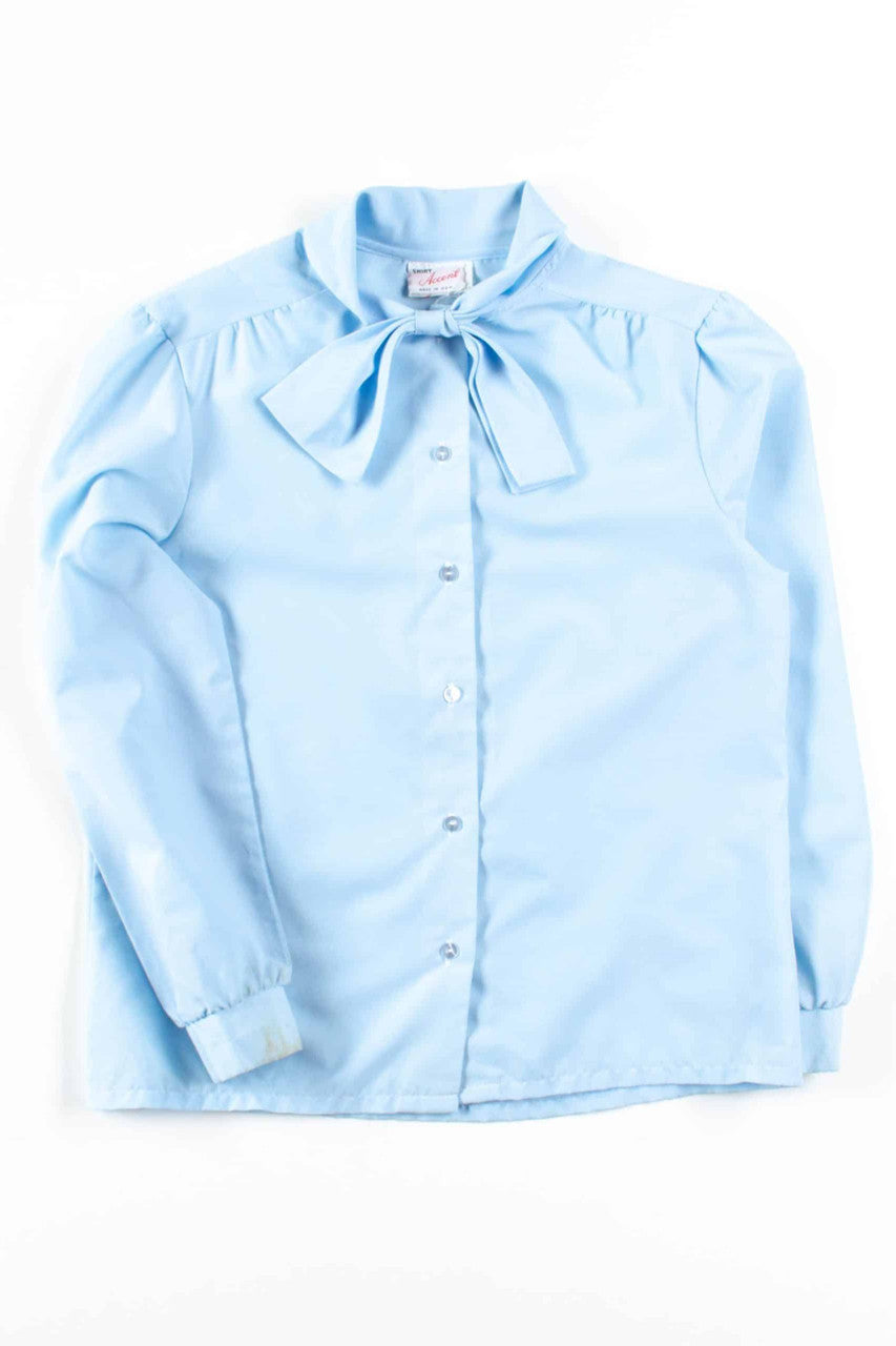 Baby Blue Bow Collar Button Up Blouse
