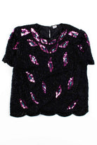 Vintage Pink Leaf Sequin Top