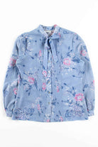 Floral Pleated Tie Neck Blouse