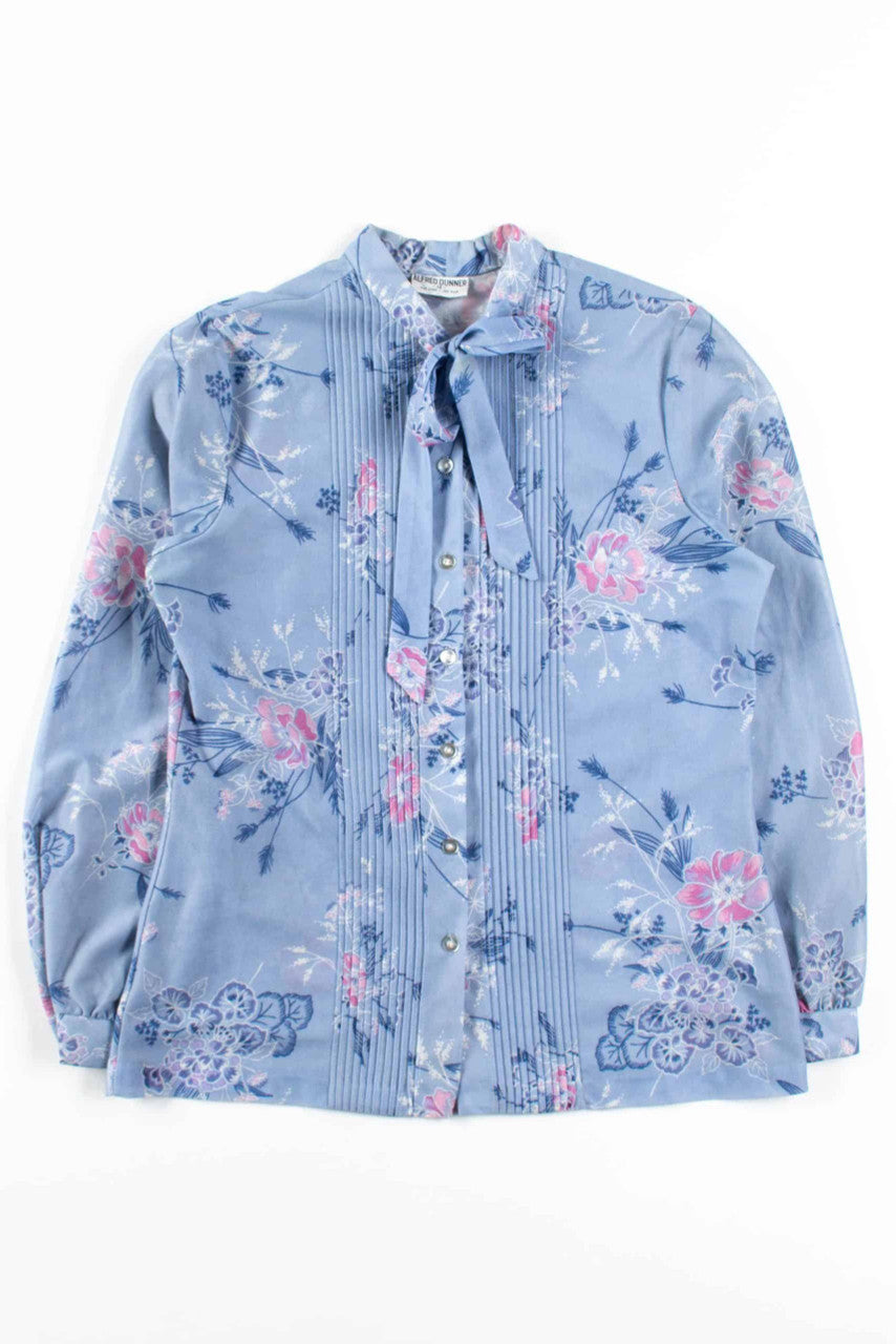 Floral Pleated Tie Neck Blouse