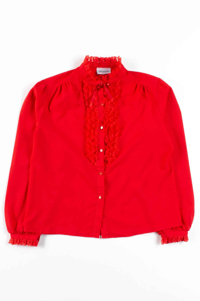 Red Lace Ruffle Blouse