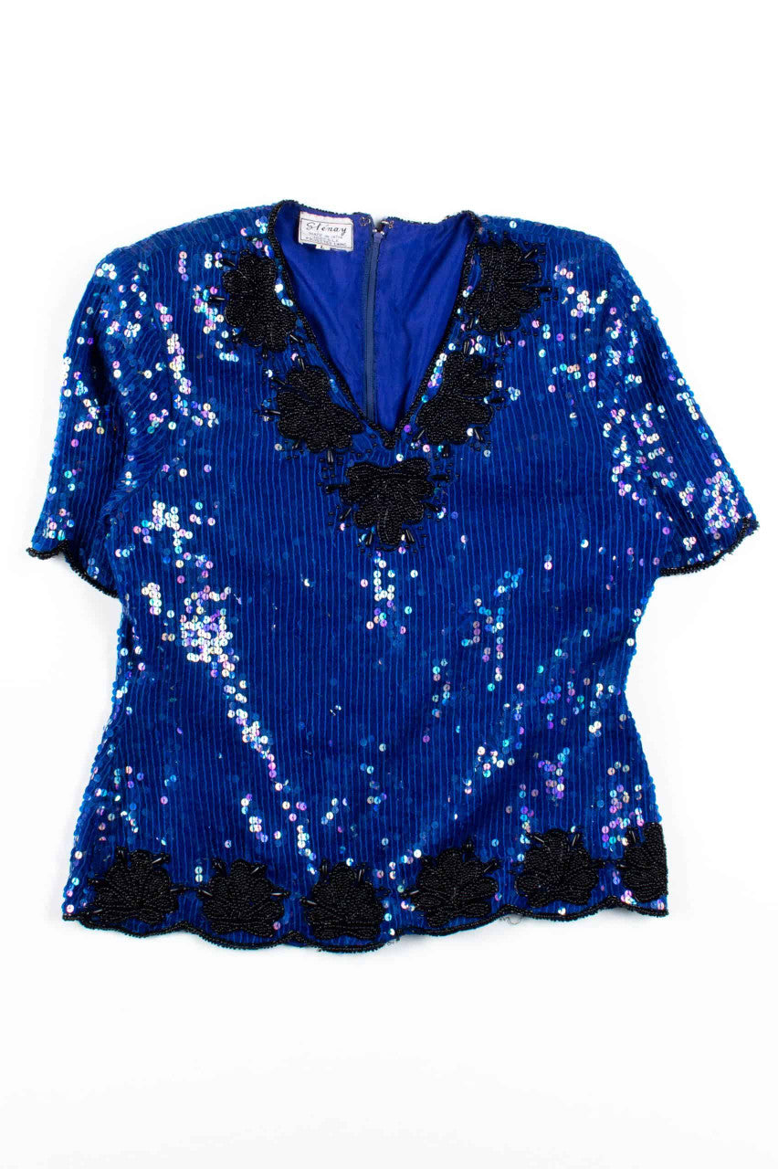 Vintage Blue Sequin Top 1
