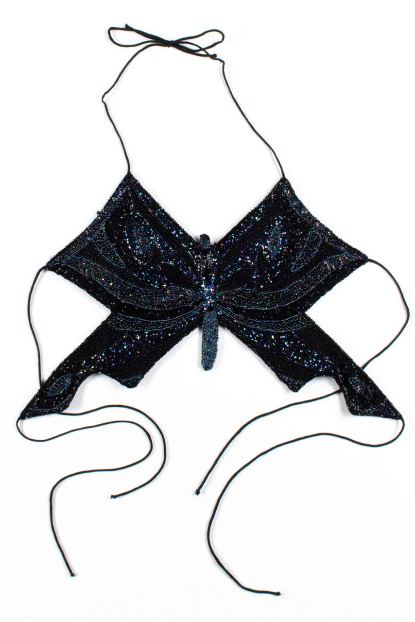 Black Beaded Butterfly Bralette