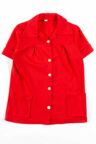Red Button Up Pocket Blouse