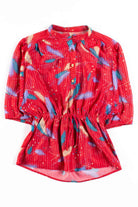 Red Feathers Sheer Peplum Top