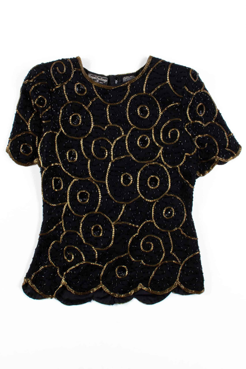Vintage Gold Swirl Beaded Top