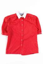 Red Pinstripe Button Up Blouse