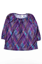 Purple 90s Geometric Tie Neck Blouse