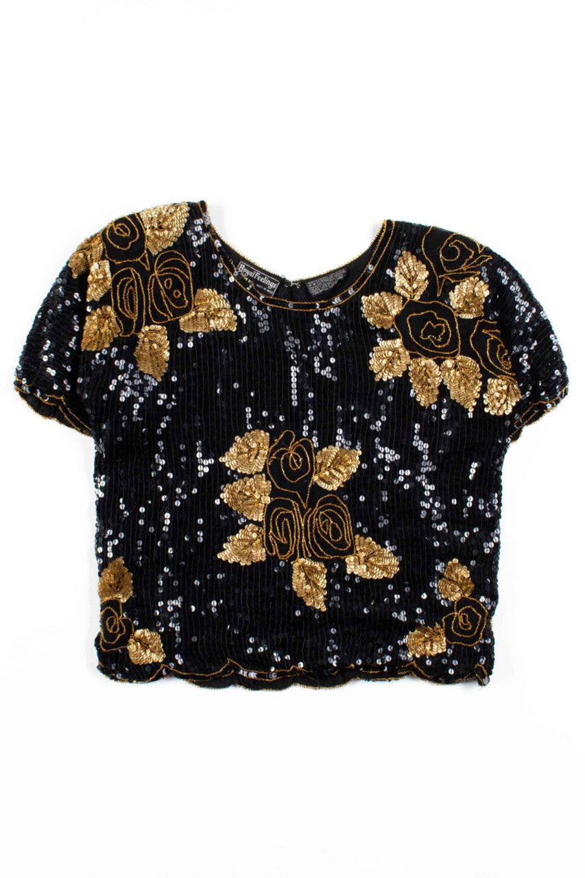 Vintage Gold Leaves Sequin Top