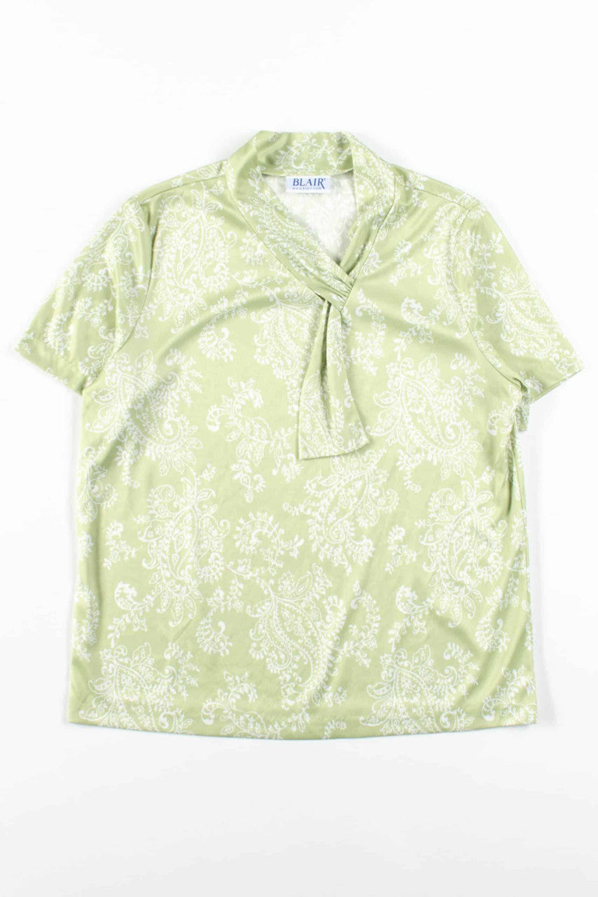 Green Paisley Wrap Collar Blouse