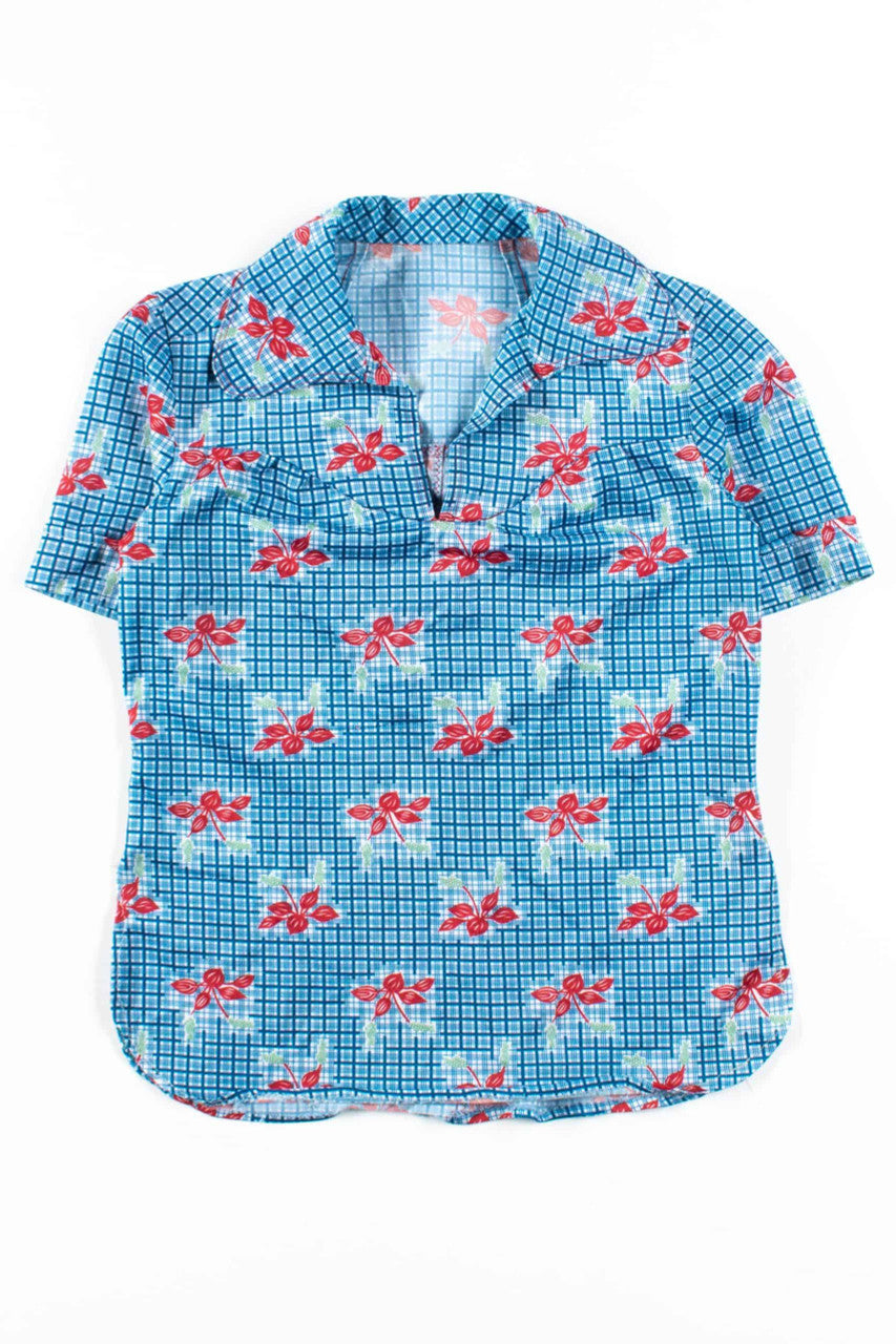 Plaid Floral Collared Top