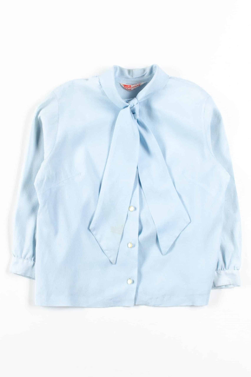 Blue Bow Collar Blouse