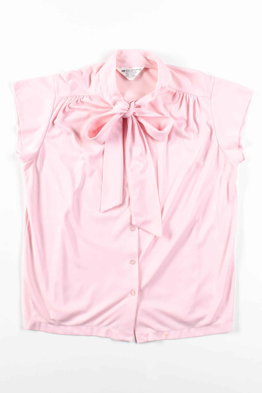Pink Sleeveless Bow Collar Blouse