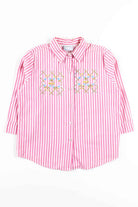 Pink Striped Floral Button Up