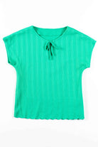 Green Short Sleeve Knit Blouse
