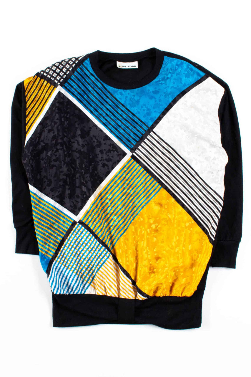 Black Color Block Vintage Top