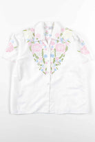 White & Pink Floral Button Up Blouse