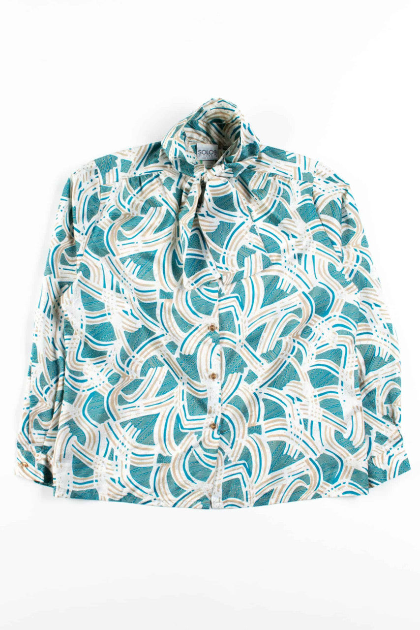 Teal Abstract Blouse w/ Scarf