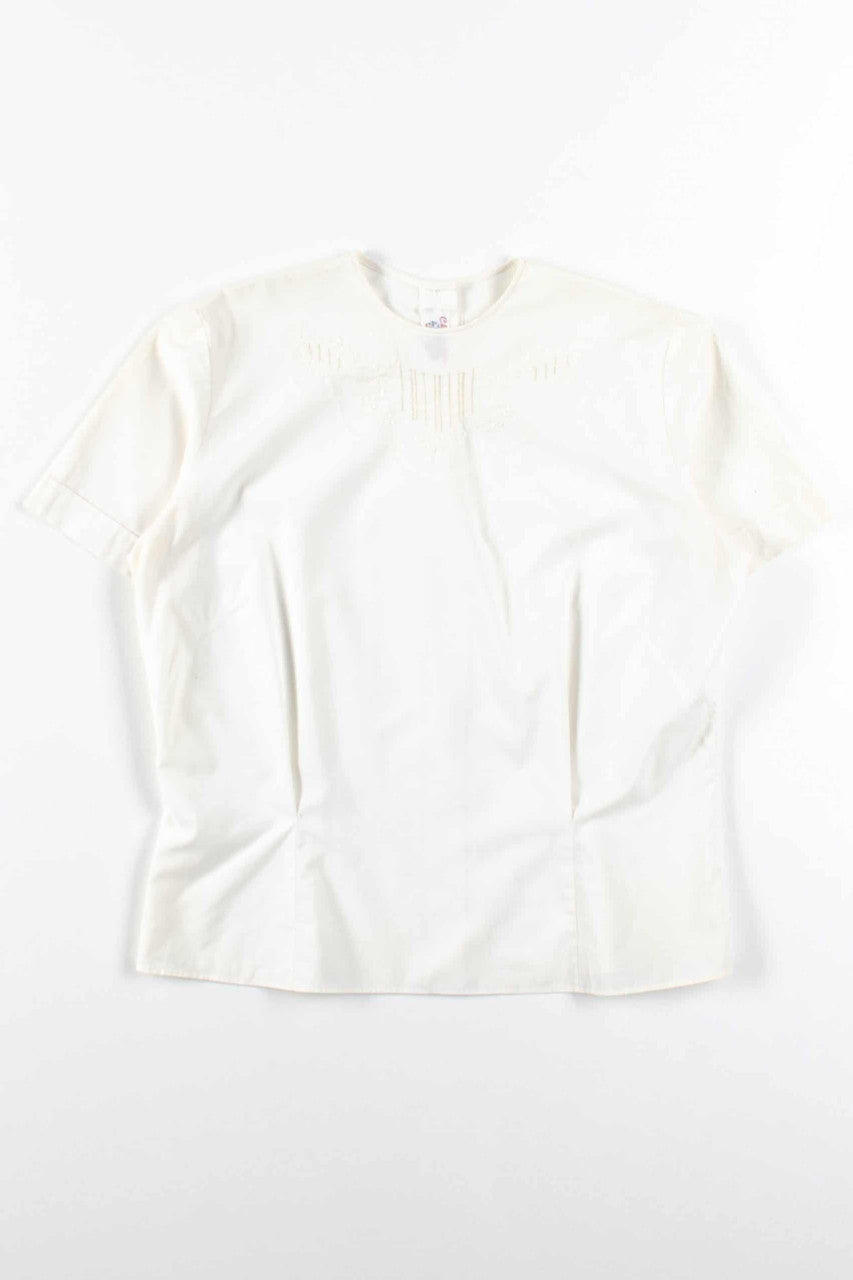 Floral Embroidered Back Button Blouse