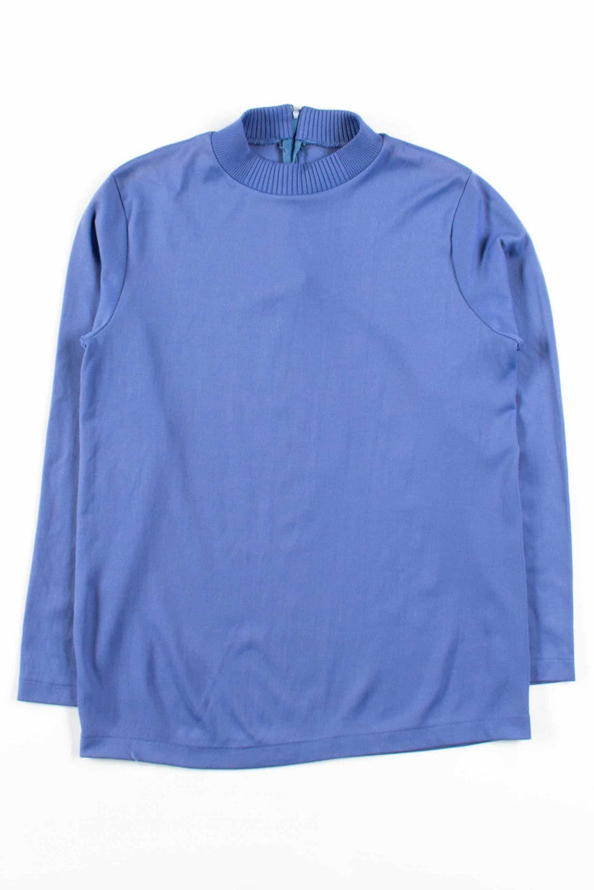 Blue Ribbed Neck Blouse