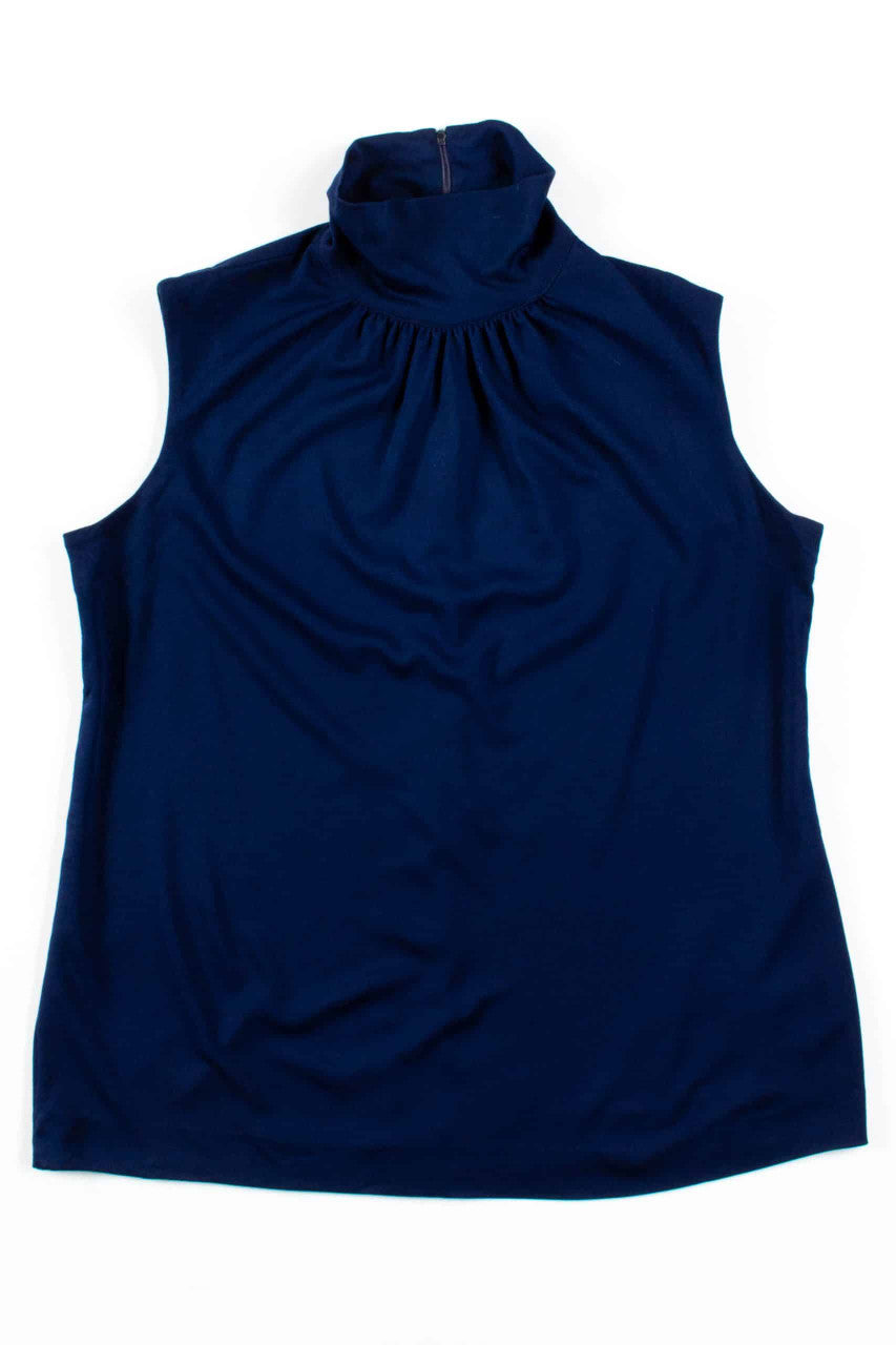Navy Sleeveless Turtleneck Blouse