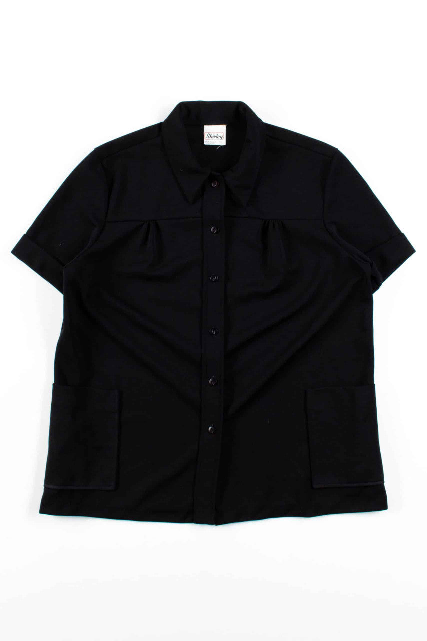 Black Button Up Pocket Blouse