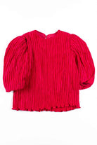 Pink Ribbed Puffy Sleeve Vintage Blouse